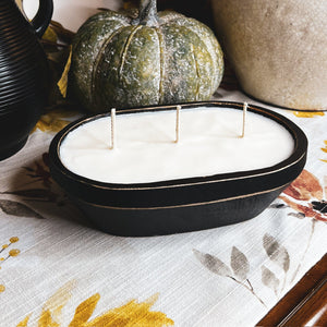 Black 3 Wick Farmhouse Wood Bowl Candle